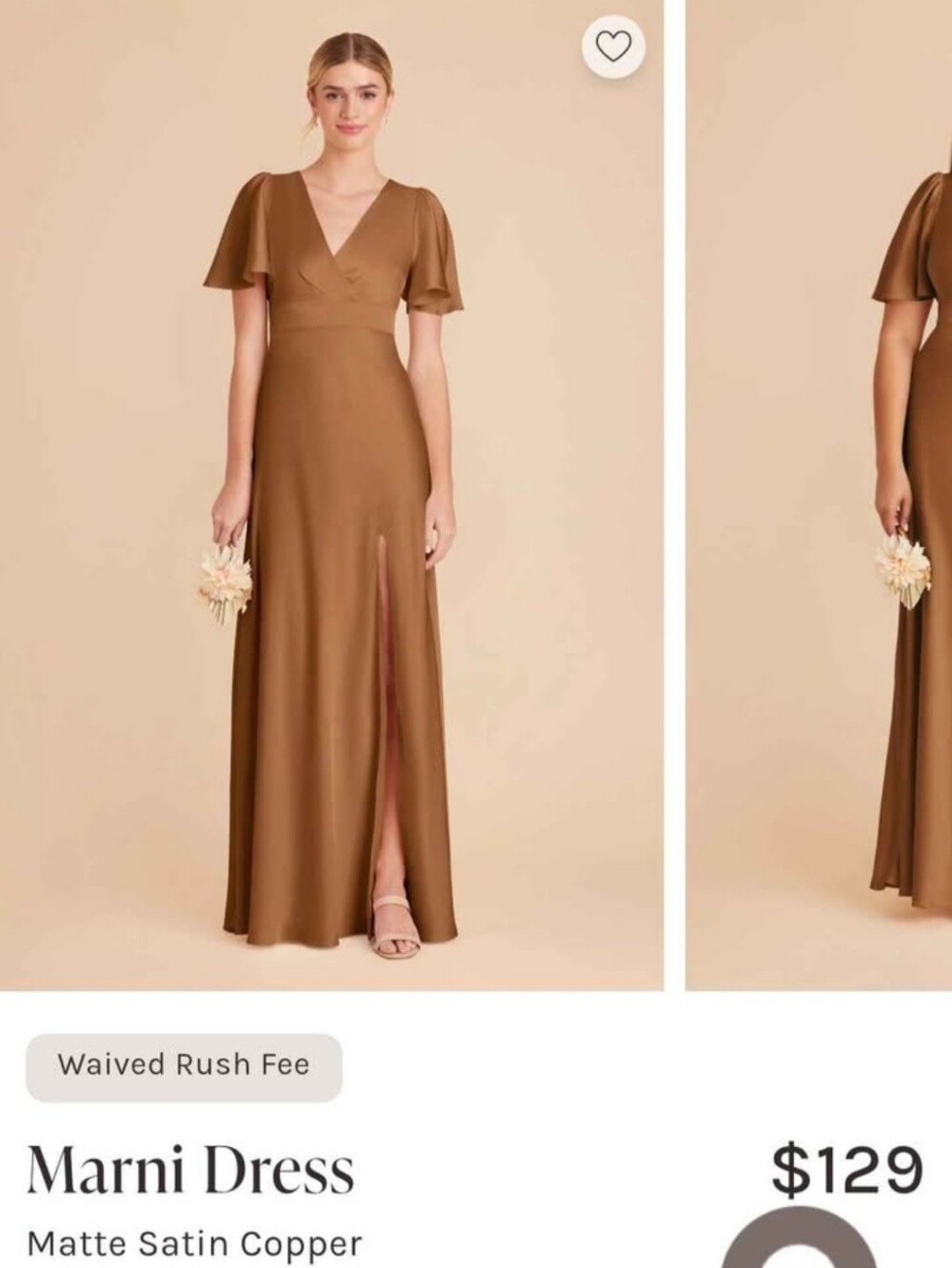 Biedy Grey Marni Copper Satin V-Neck with Slit Bridesmaid Dress